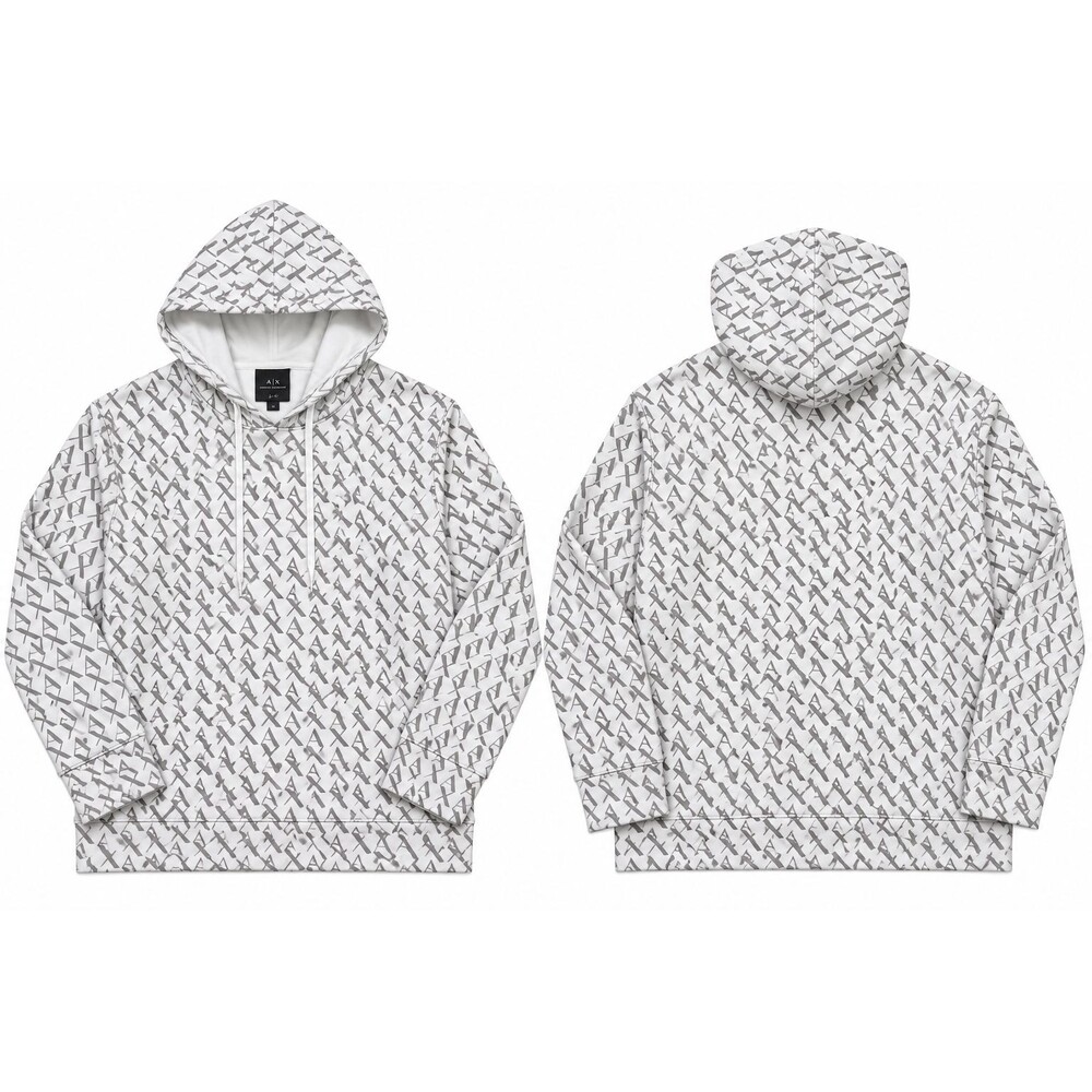 Armani Exchange Men's Medium White Gray A|X Logo Monogram Pullover Hoodie